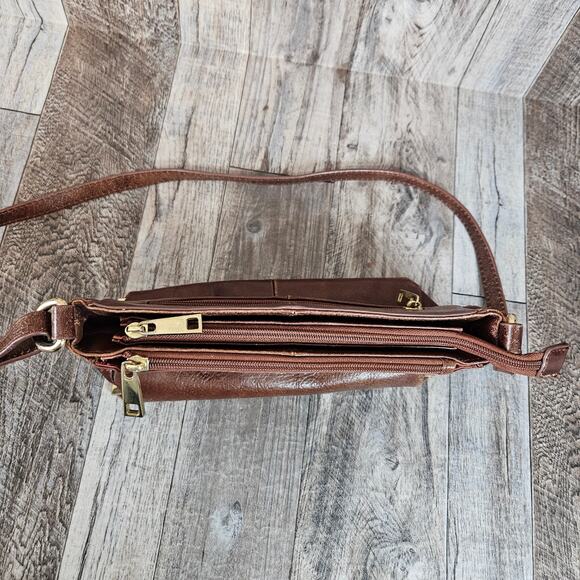 Wilsons Roma Leather Purse Crossbody Vintage Brown Cognac Crossbody Handbag Gold - Picture 15 of 16